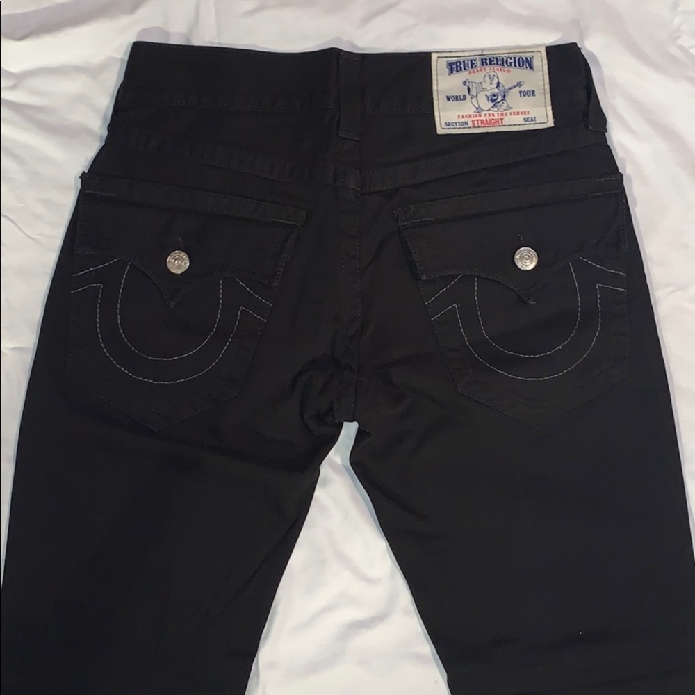 TRUE RELIGION Straight W/ Flaps Black Jeans